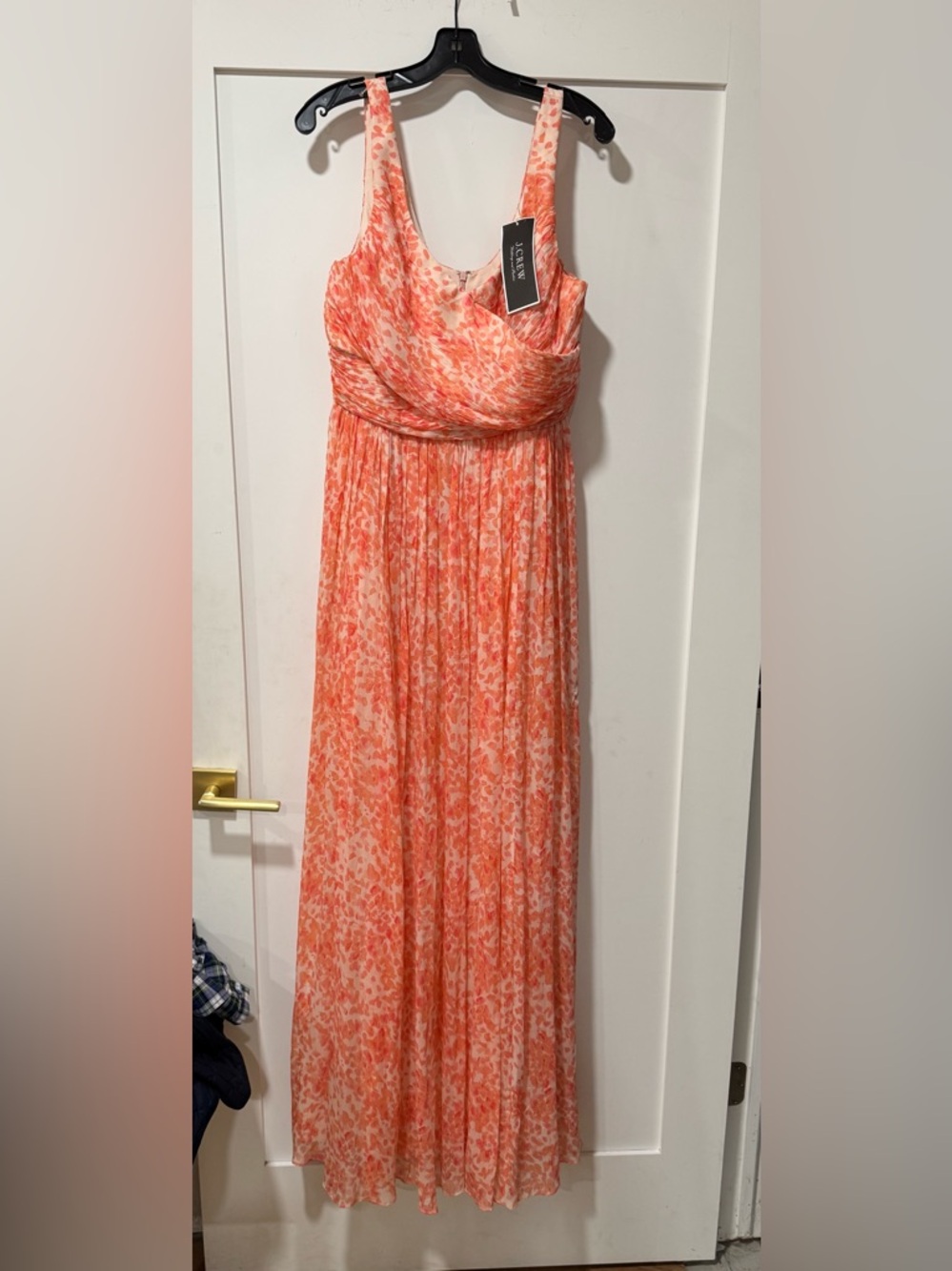 J. Crew Coral and Blush Printed Pleated Maxi dress
